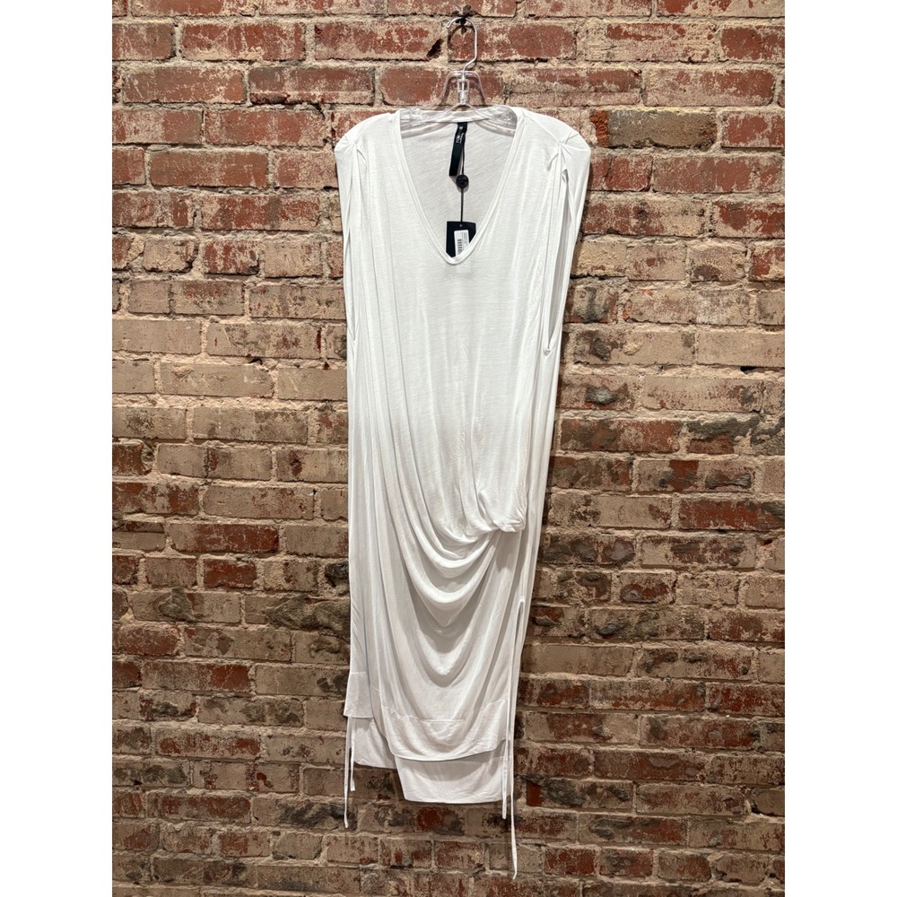 Tom Rebl Donna White Draped‎ Asymmetrical V-Neck Midi Dress Size 10 NWT